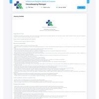 Millennium Heights Medical Complex: Housekeeping Manager